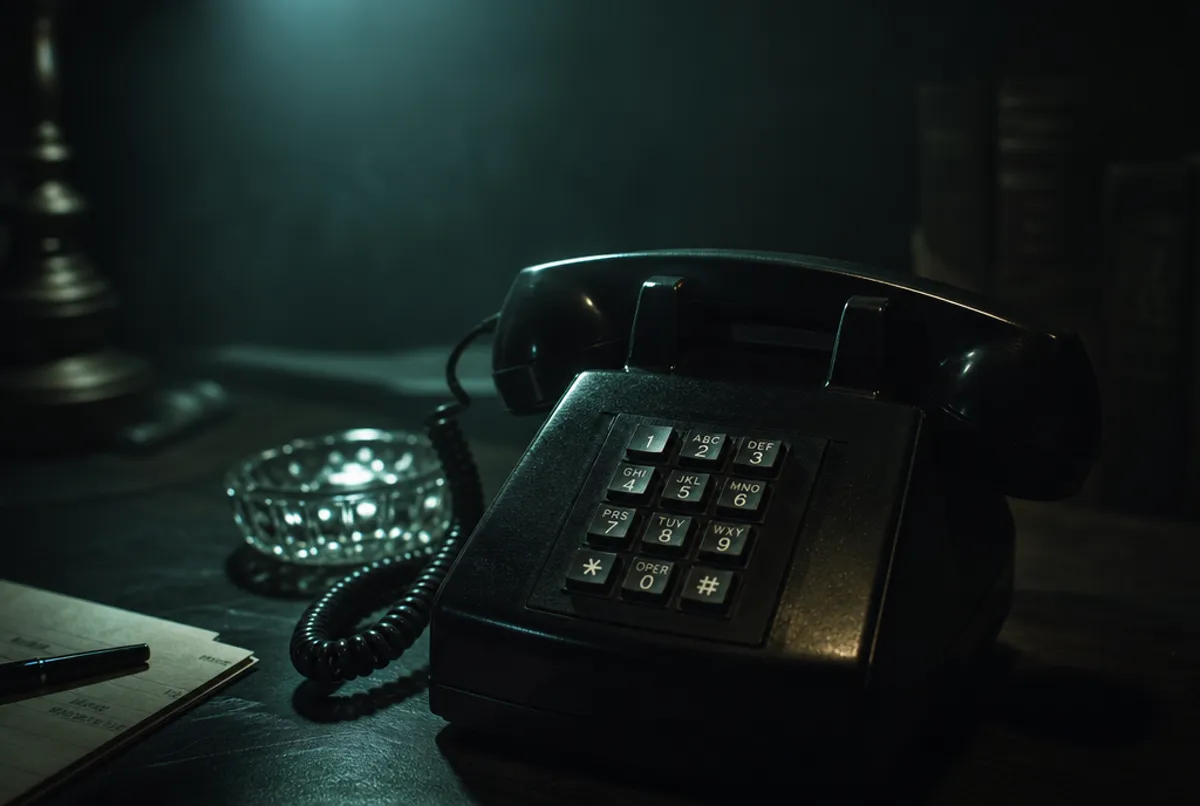 Telefon im d&auml;mmrigen T&uuml;rkislicht mit tiefen Schatten, heimlich